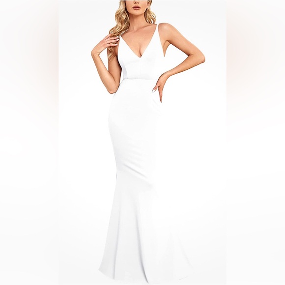 BUPT VNeck Dress Sleeveless Elegant Wedding Guest Bodycon Mermaid Evening Formal - Picture 3 of 8